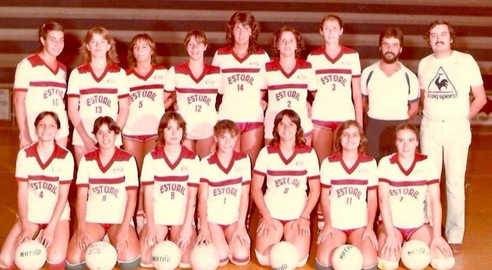 Time de vôlei de Matão (1983). Regina, Silmara Lanza, Agnes Silveira Leite, Tina Lopes, Maristela, Luzia, Tina Leite, Ca